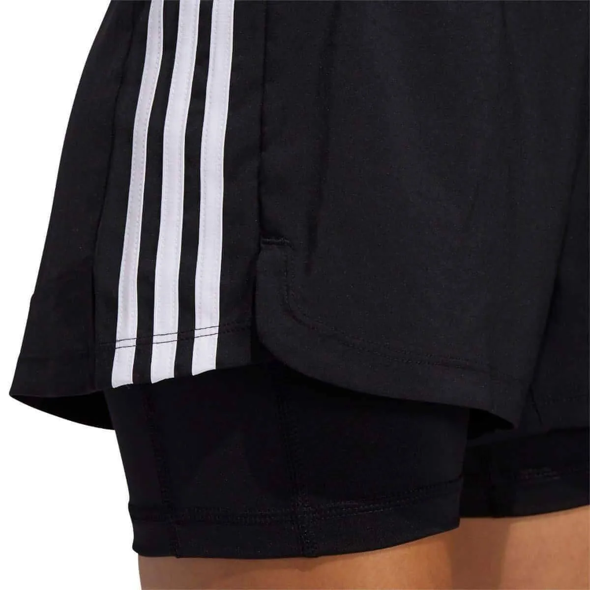 adidas Pacer 3 Stripes Woven 2 In 1 Womens Training Shorts - Black