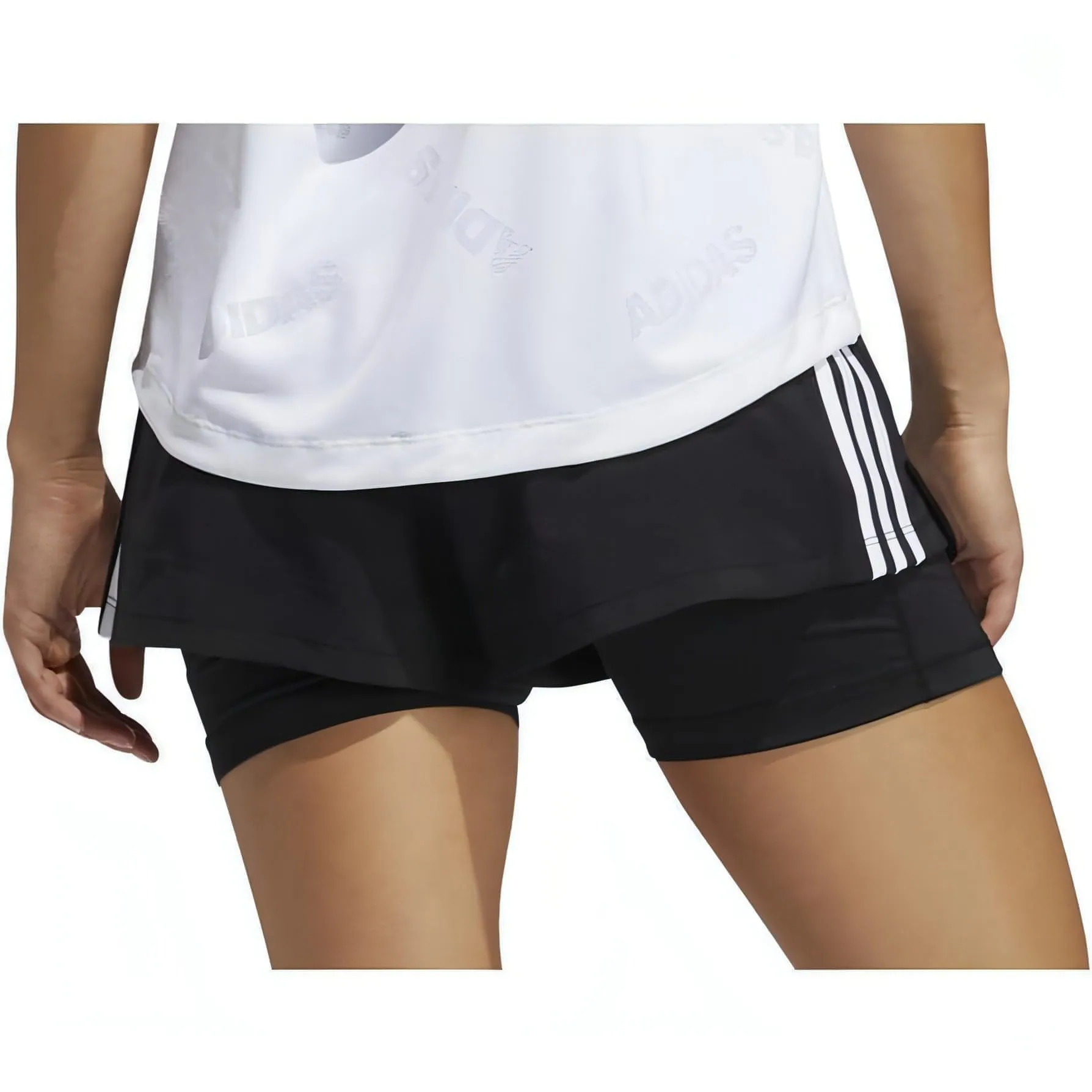 adidas Pacer 3 Stripes Woven 2 In 1 Womens Training Shorts - Black
