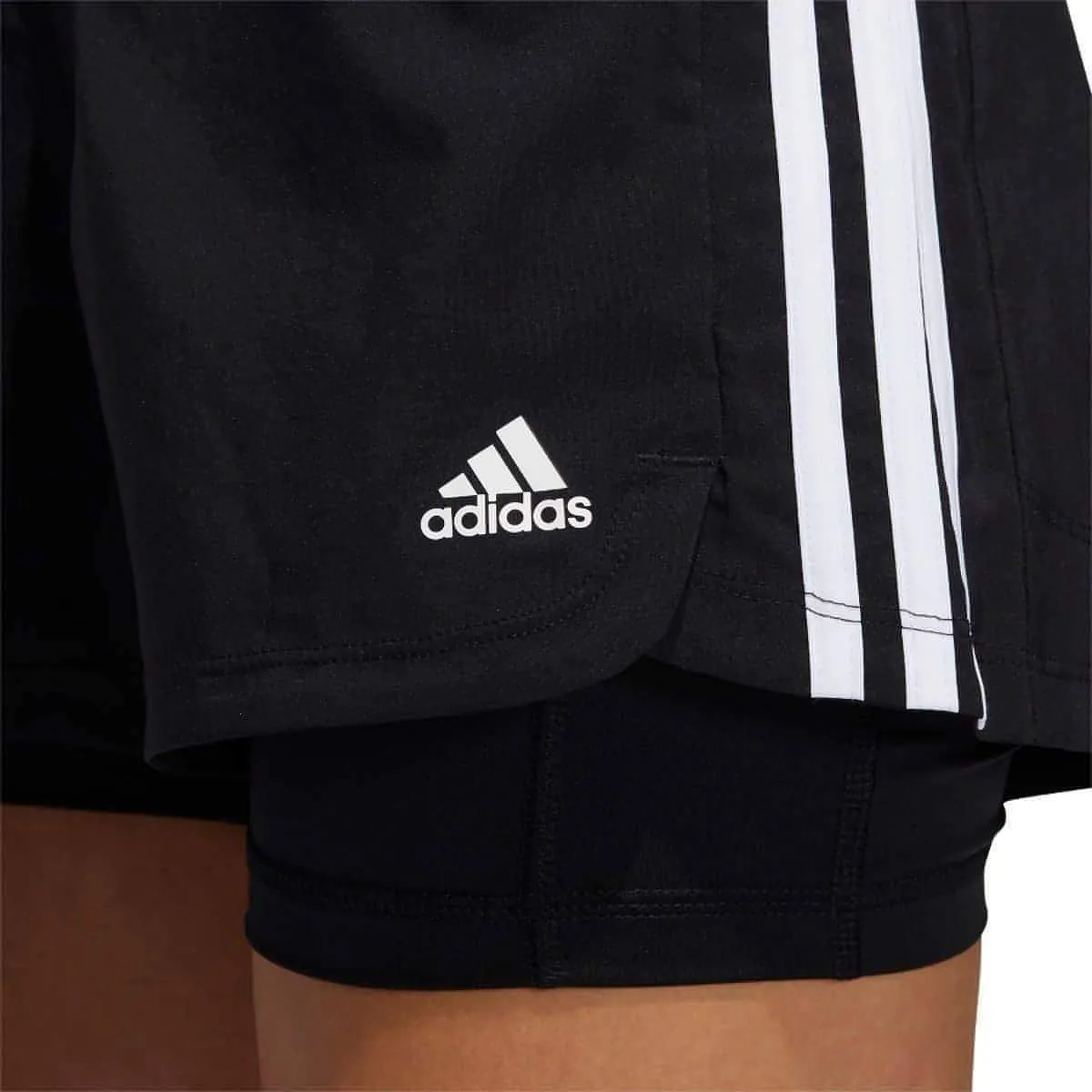 adidas Pacer 3 Stripes Woven 2 In 1 Womens Training Shorts - Black