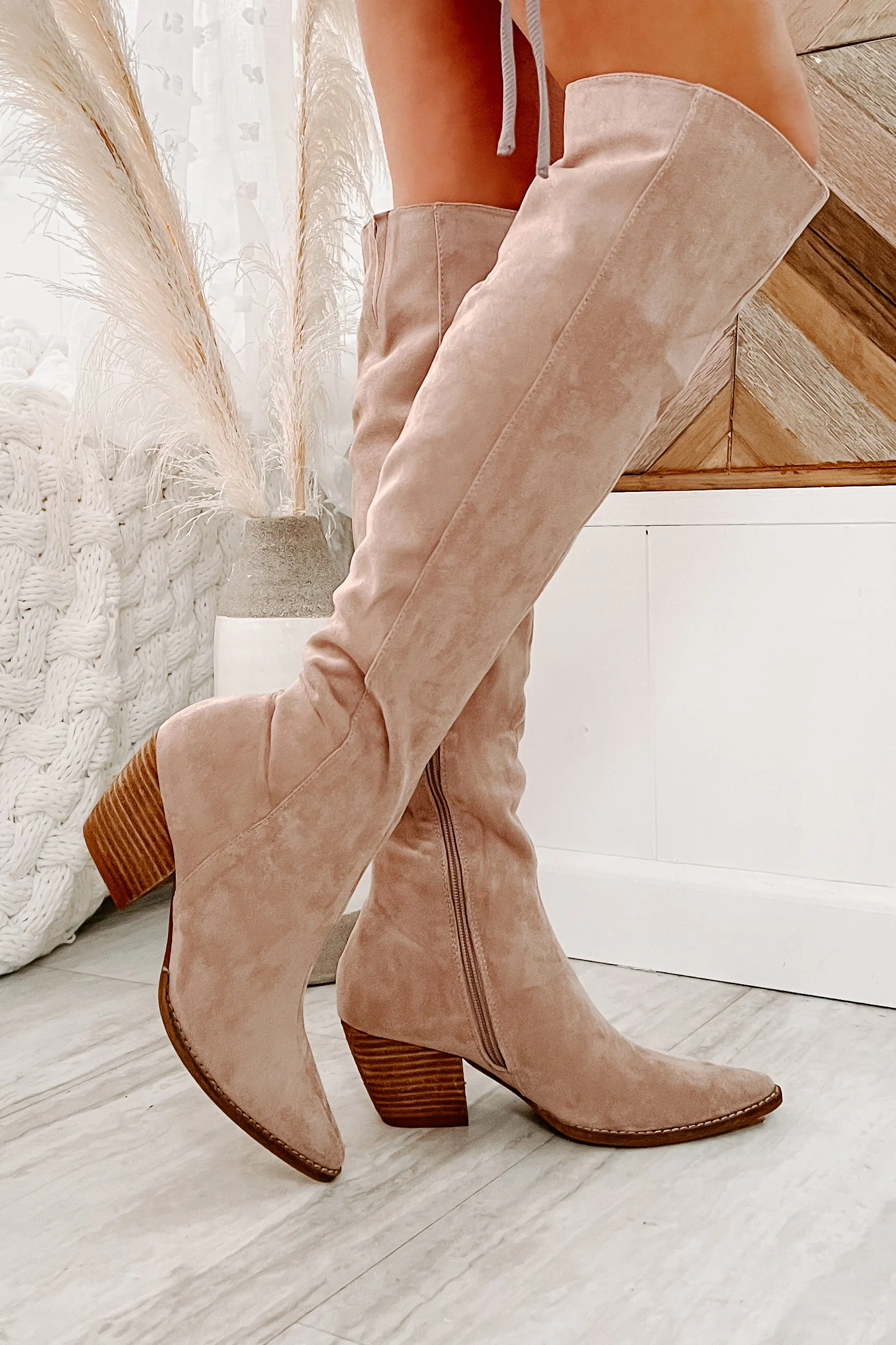 Arisa Faux Suede Over The Knee Boots (Blush)