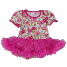 Baby Girls White Hot Pink Rose Tutu Cotton Bodysuit 9-24M