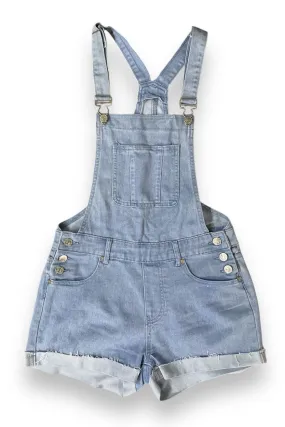 Bib Overall Denim Shorts with Rolled Cuffs - Shortalls
