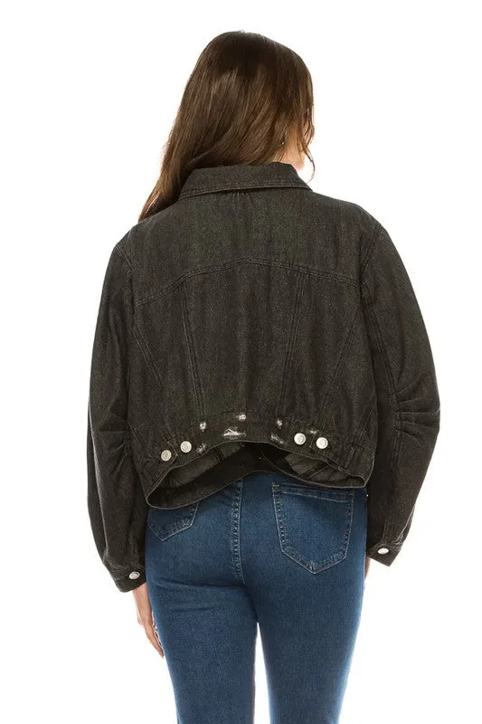Black Denim Button Up Crop Jacket
