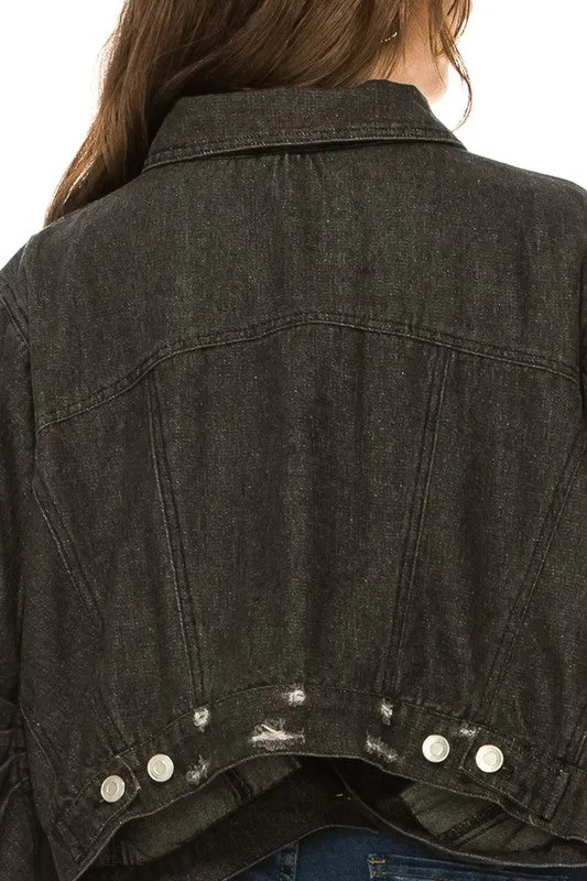 Black Denim Button Up Crop Jacket