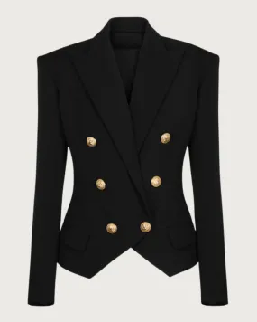 Black Peak Lapel Double Breasted Gold Button Blazer