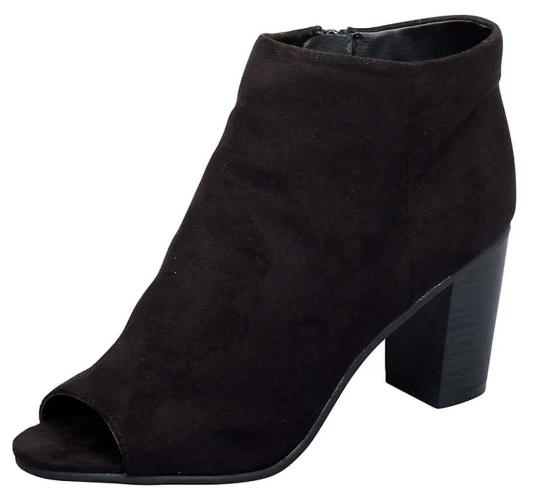 Breckelle's Women's Stacked Chunky Heel Peep Toe Bootie
