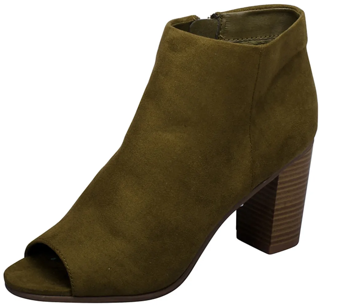 Breckelle's Women's Stacked Chunky Heel Peep Toe Bootie
