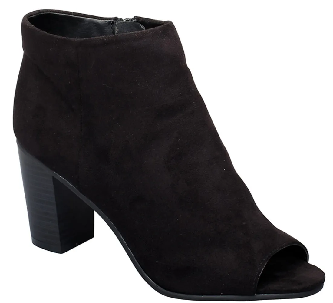 Breckelle's Women's Stacked Chunky Heel Peep Toe Bootie