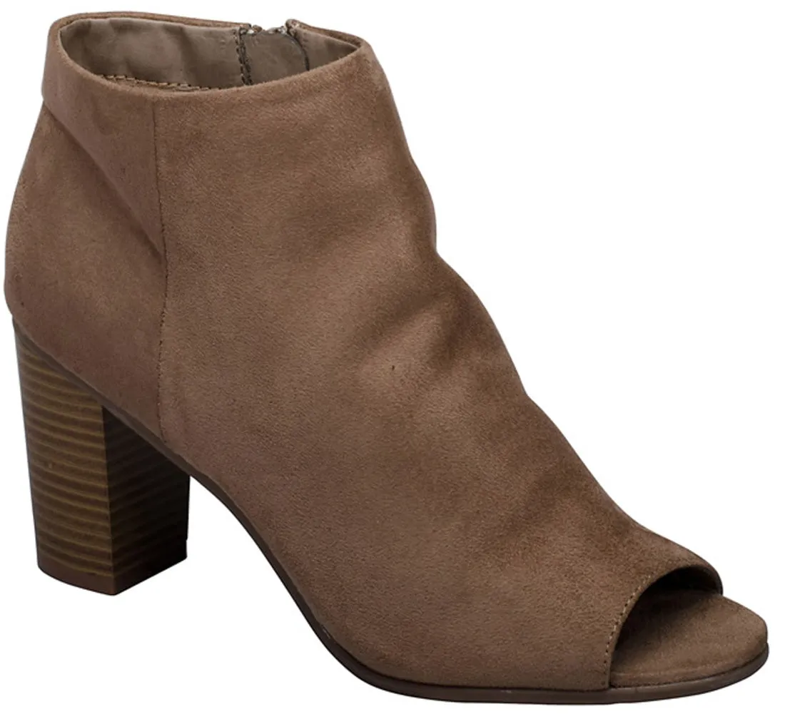Breckelle's Women's Stacked Chunky Heel Peep Toe Bootie