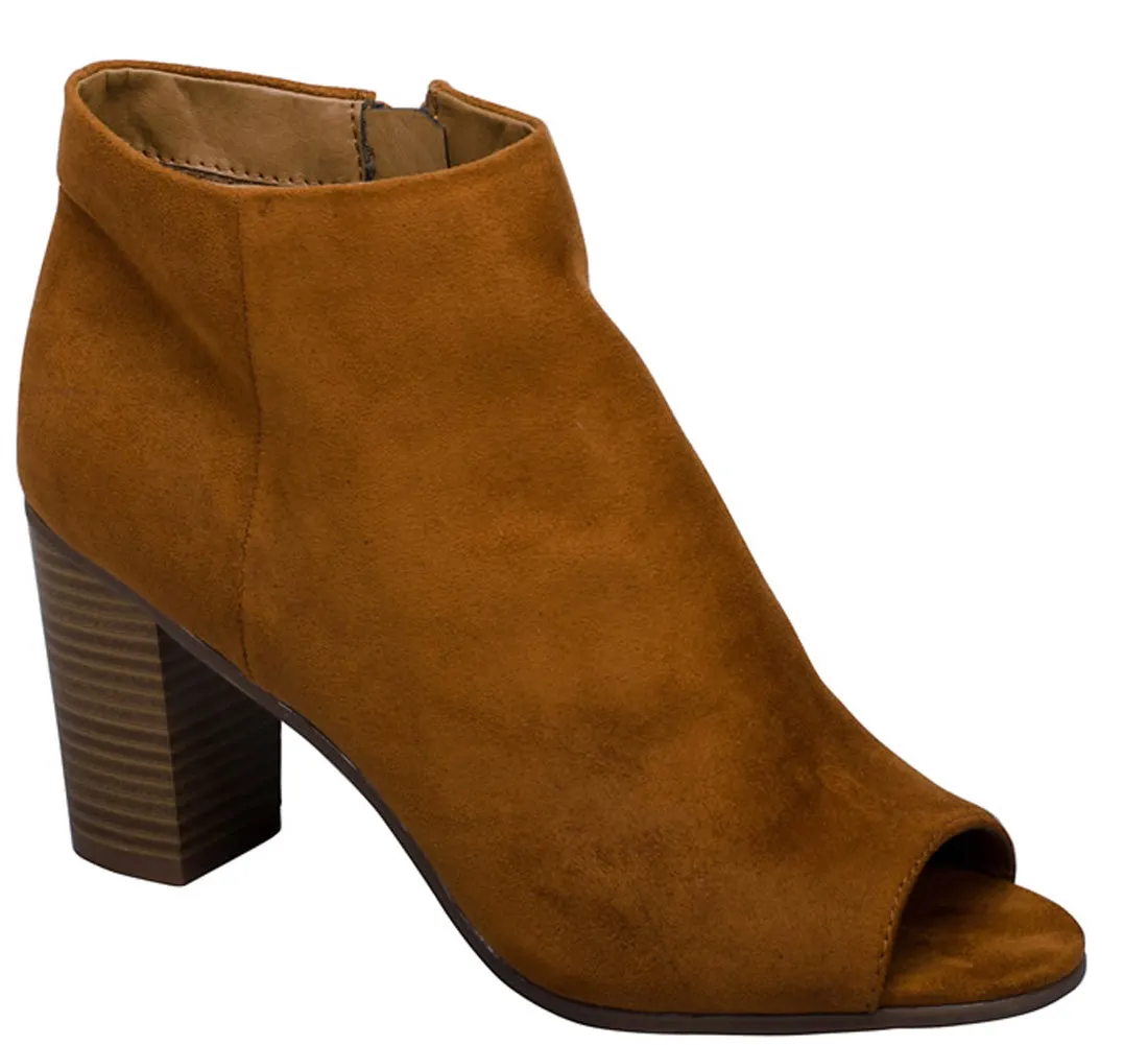 Breckelle's Women's Stacked Chunky Heel Peep Toe Bootie