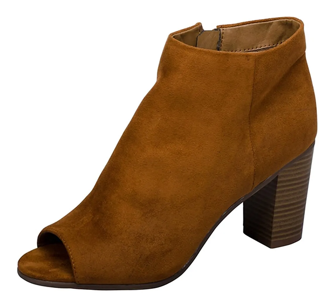 Breckelle's Women's Stacked Chunky Heel Peep Toe Bootie