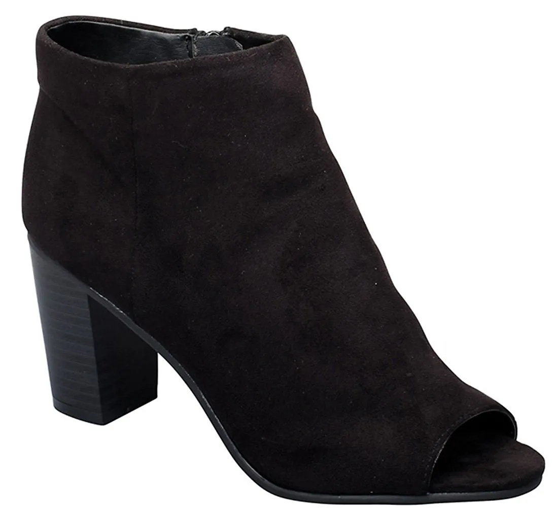 Breckelle's Women's Stacked Chunky Heel Peep Toe Bootie
