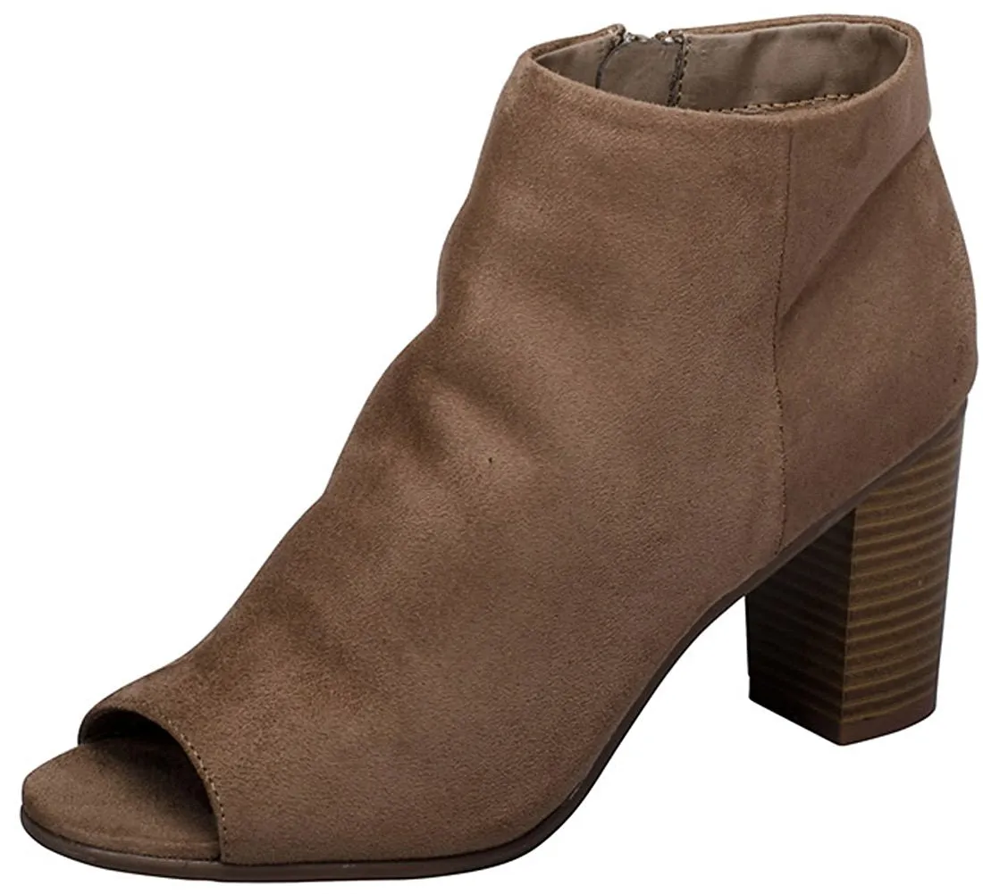 Breckelle's Women's Stacked Chunky Heel Peep Toe Bootie