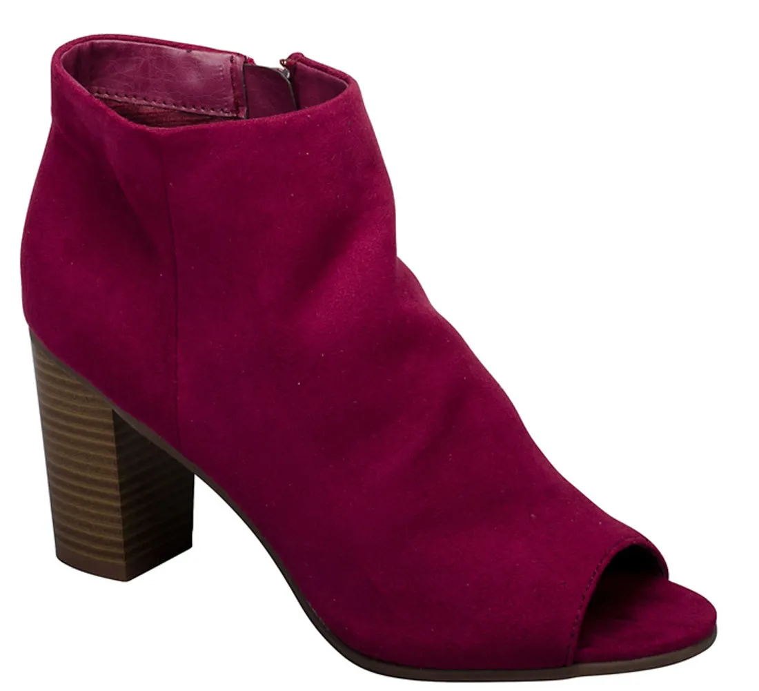 Breckelle's Women's Stacked Chunky Heel Peep Toe Bootie