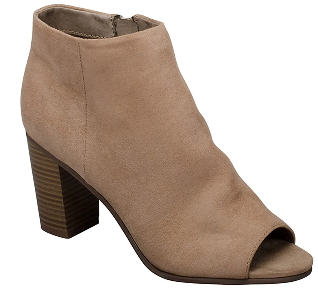 Breckelle's Women's Stacked Chunky Heel Peep Toe Bootie