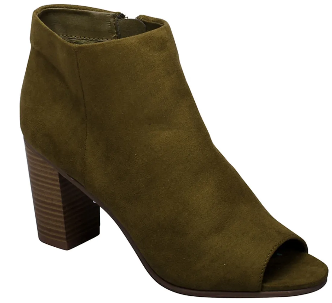 Breckelle's Women's Stacked Chunky Heel Peep Toe Bootie