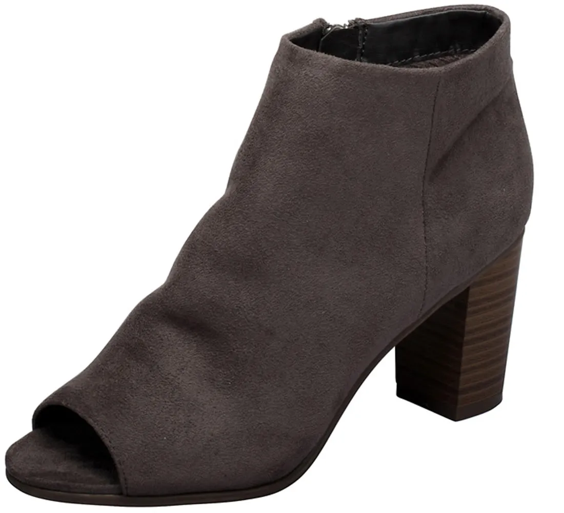 Breckelle's Women's Stacked Chunky Heel Peep Toe Bootie