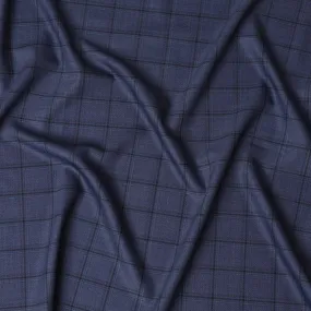 Classic Indigo Super 130's Wool Fabric - Italian Checkered Weave, 150cm Wide - D18241