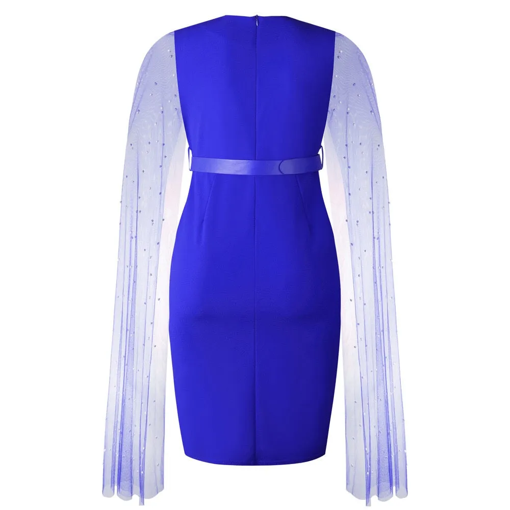Cloak Sleeve High Waist Bodycon Solid Mid Calf