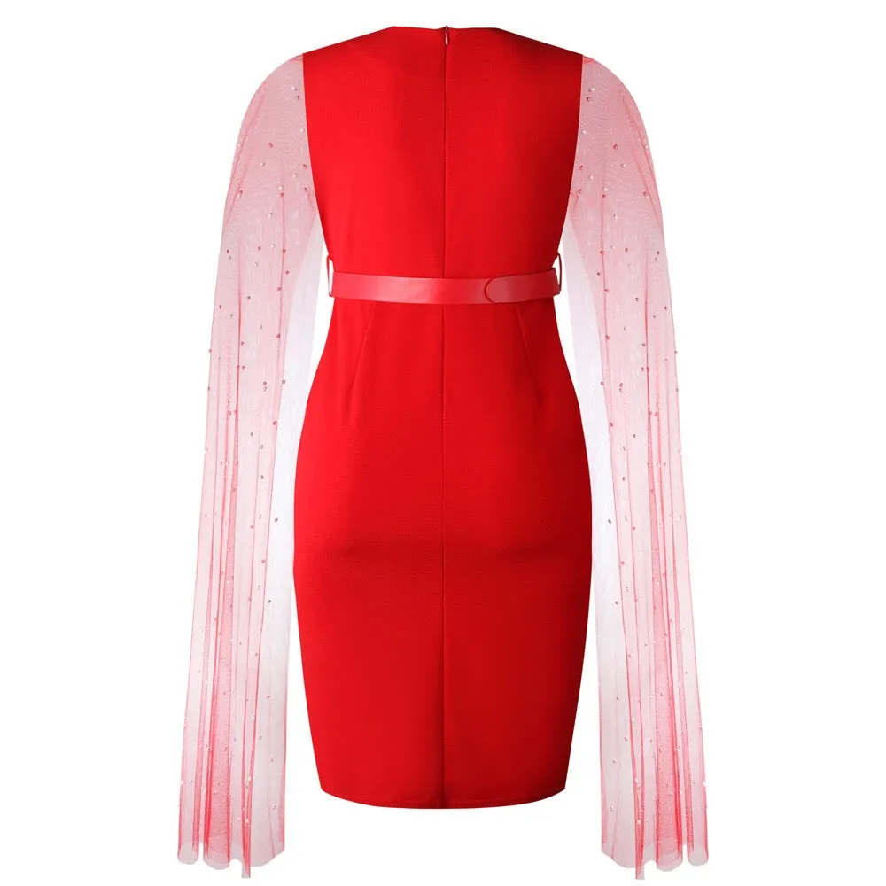 Cloak Sleeve High Waist Bodycon Solid Mid Calf