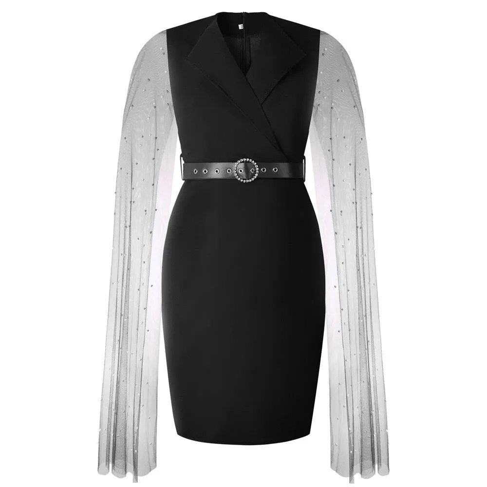 Cloak Sleeve High Waist Bodycon Solid Mid Calf