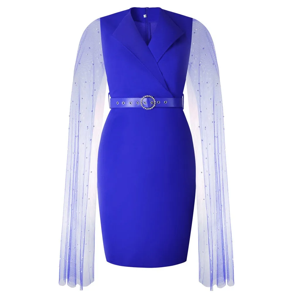 Cloak Sleeve High Waist Bodycon Solid Mid Calf