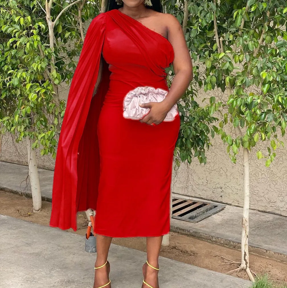Cloak Sleeve High Waist Bodycon Solid Mid Calf