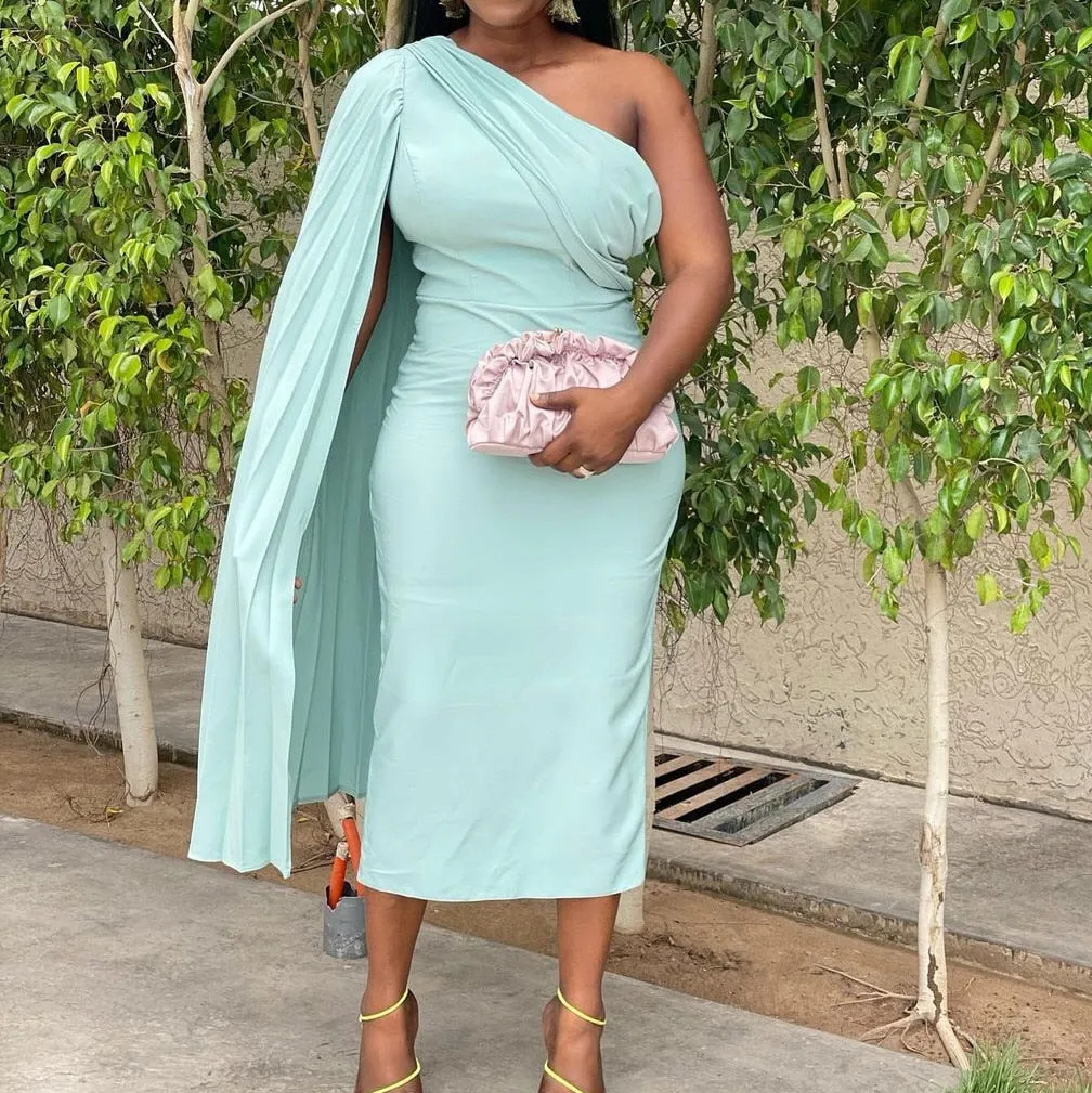 Cloak Sleeve High Waist Bodycon Solid Mid Calf