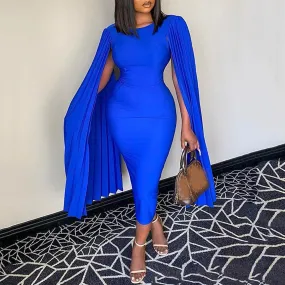 Cloak Sleeve High Waist Bodycon Solid Mid Calf