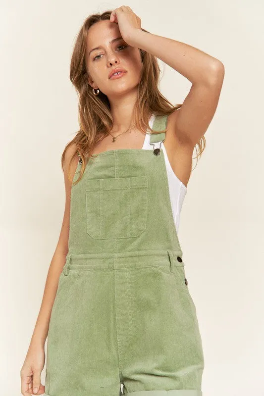 Corduroy Adjustable Shoulder Straps Sage Green Overalls
