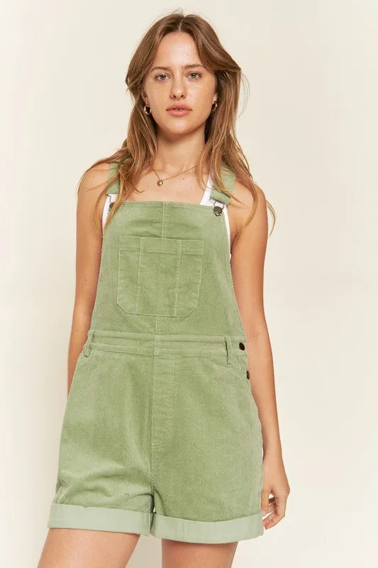 Corduroy Adjustable Shoulder Straps Sage Green Overalls