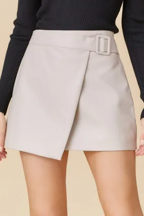 Cream Faux Leather Belted Skirt