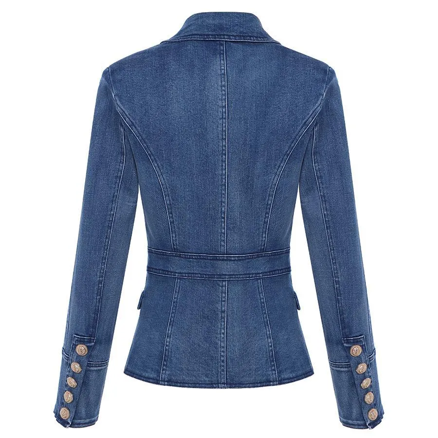 Denim Double Breasted Gold Button Blazer