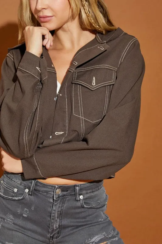 Denim Hoodie w/Contrast Stitching
