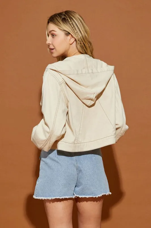 Denim Hoodie w/Contrast Stitching