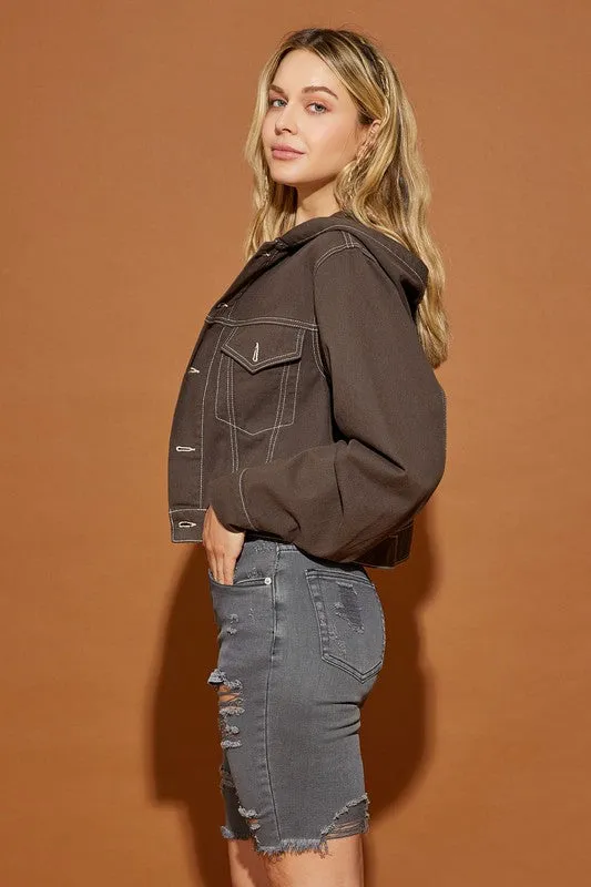 Denim Hoodie w/Contrast Stitching
