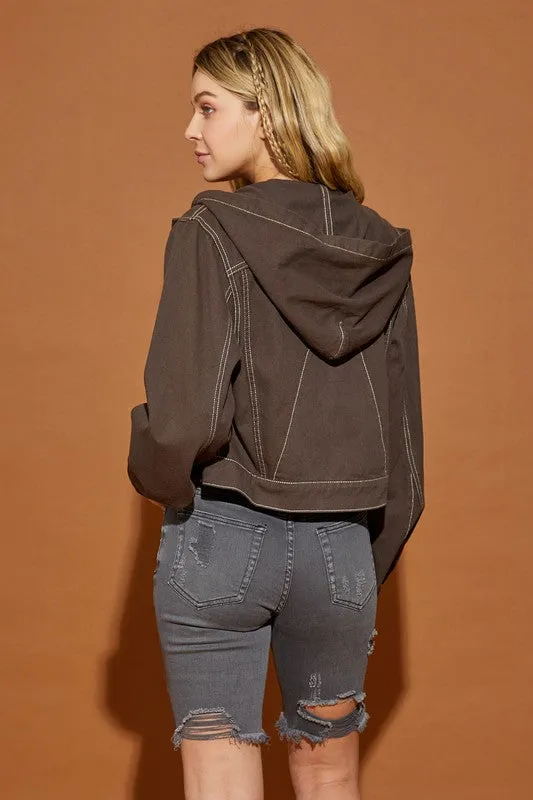 Denim Hoodie w/Contrast Stitching