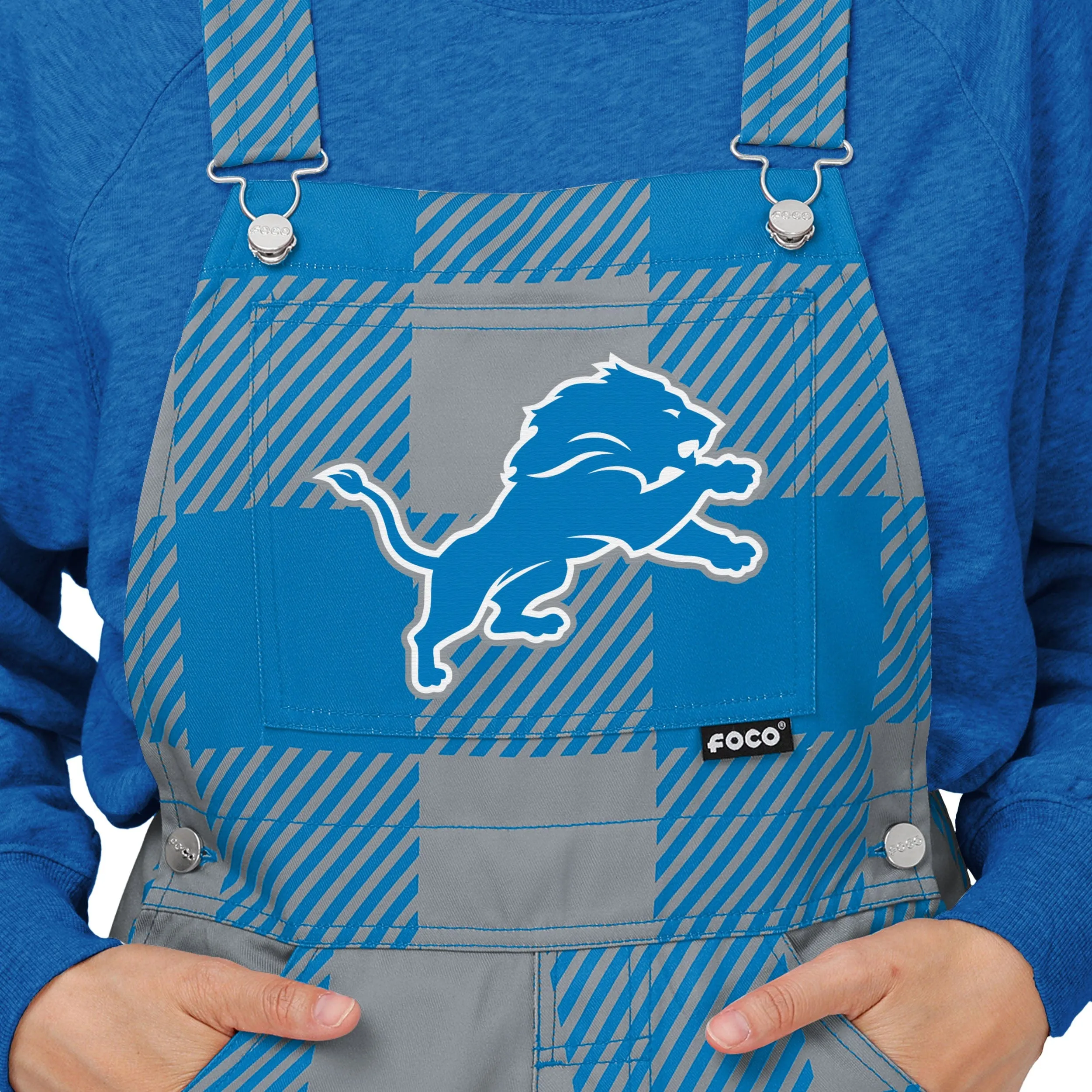 Detroit Lions NFL Womens Plaid Bib Overalls