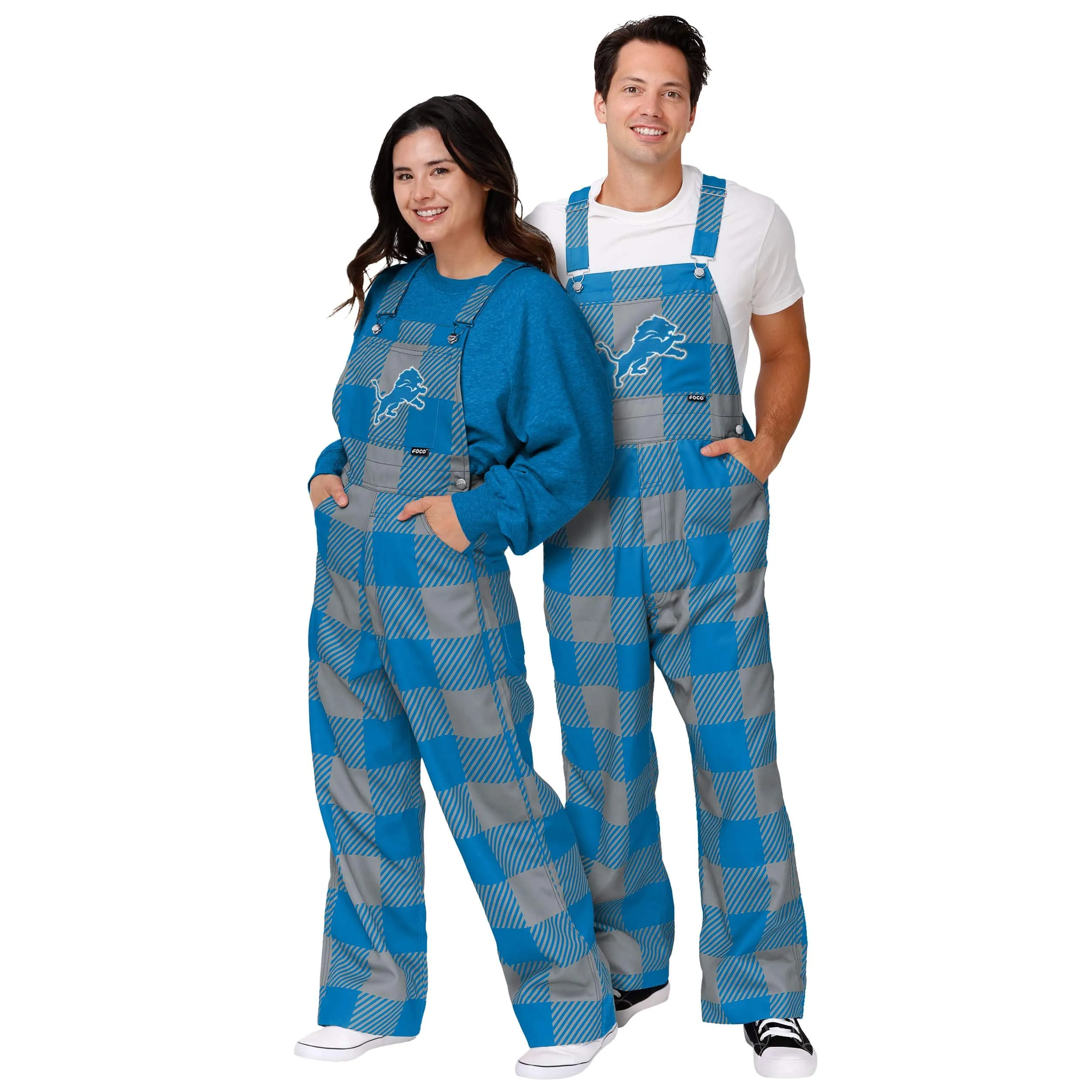Detroit Lions NFL Womens Plaid Bib Overalls