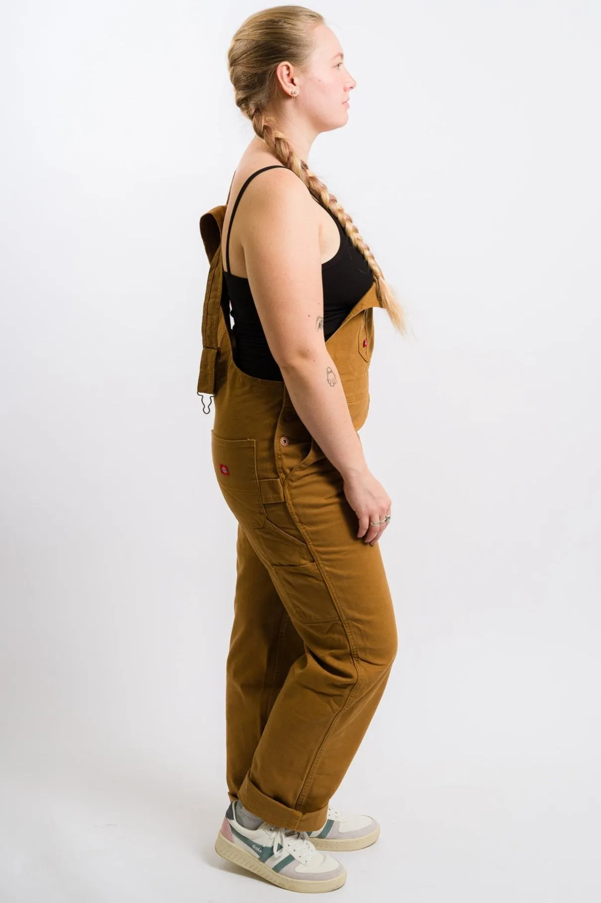 Dickies Women's Relaxed Fit Bib Heritage Overalls - Rinsed Brown Duck