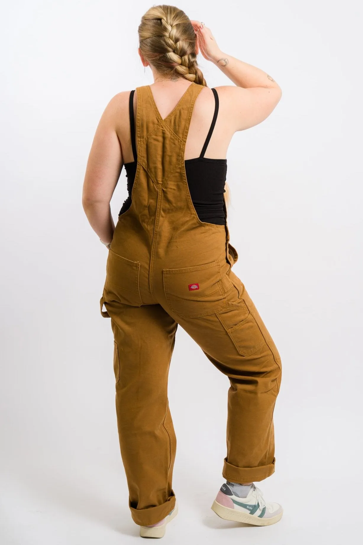 Dickies Women's Relaxed Fit Bib Heritage Overalls - Rinsed Brown Duck