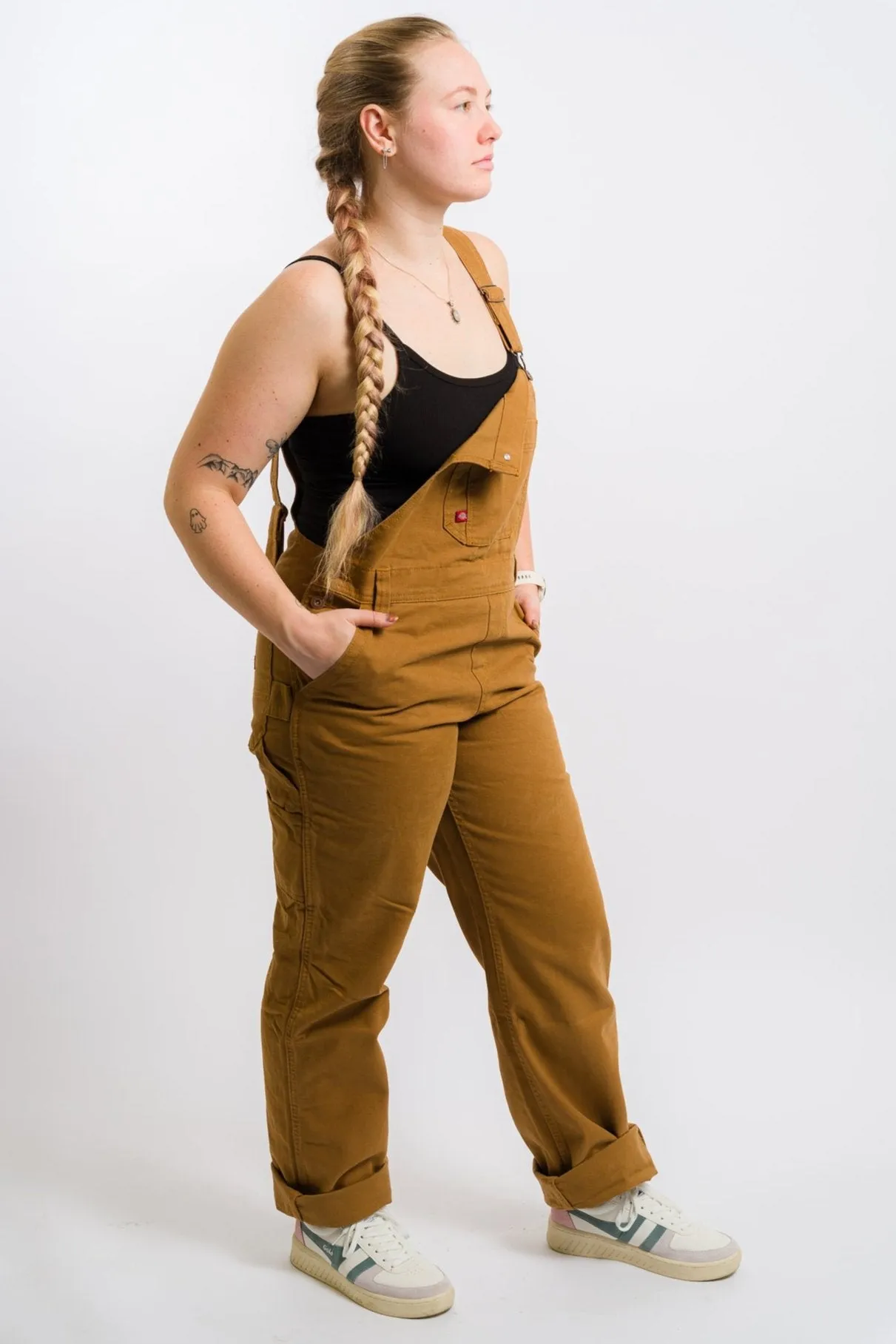 Dickies Women's Relaxed Fit Bib Heritage Overalls - Rinsed Brown Duck