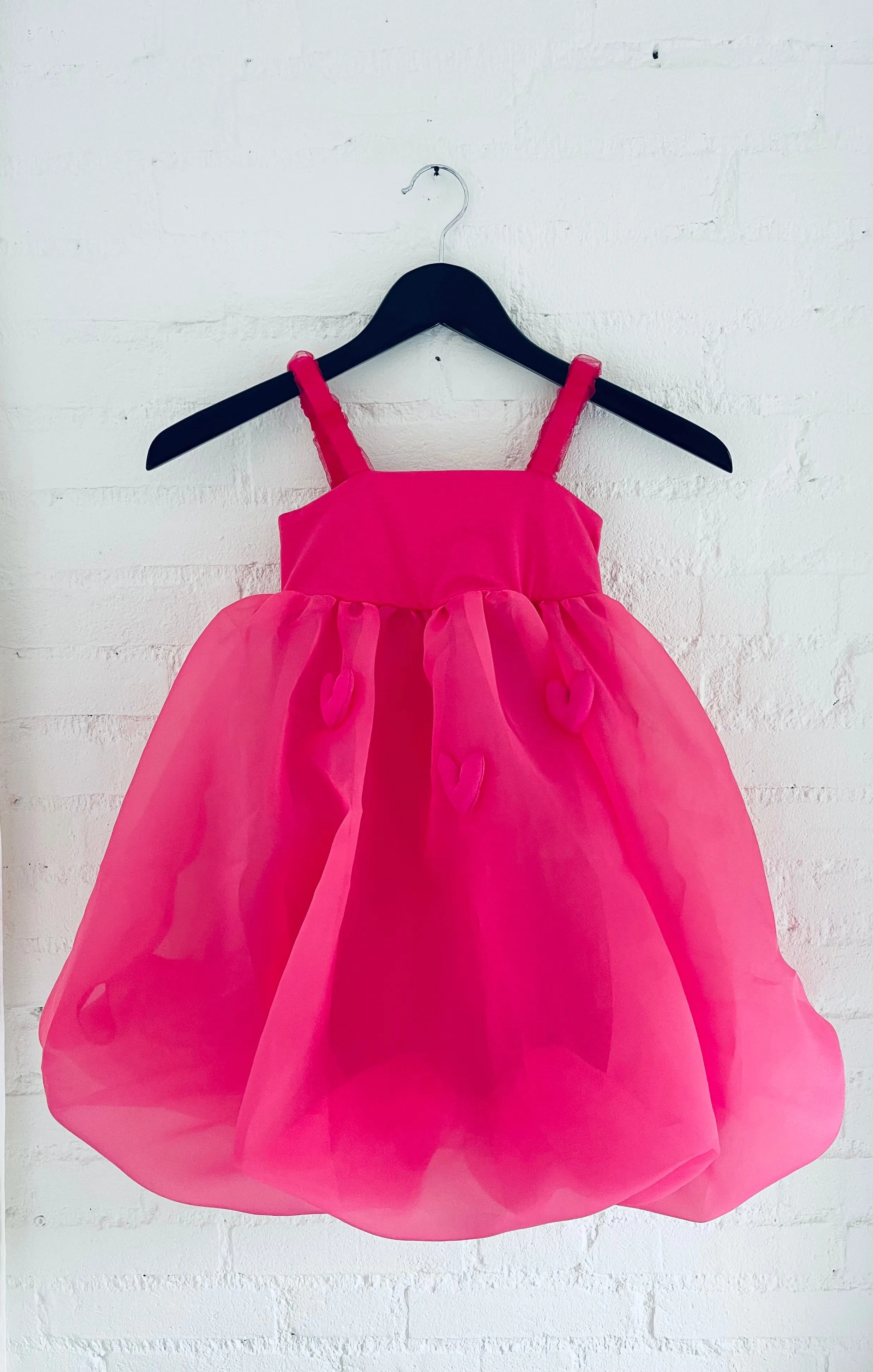 DOLLY WORLD HEART BALLOON ORGANZA DRESS WITH COTTON BODY barbiepink