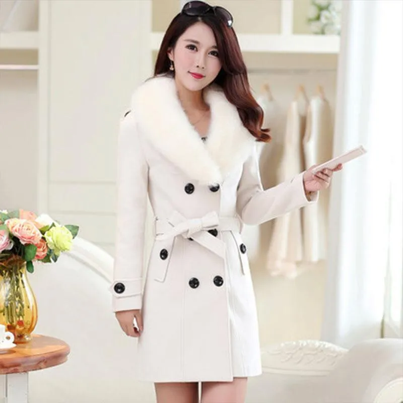 Double Breasted Shearling Wool Coat