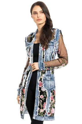 Embroidered Edge Denim 3/4 Duster