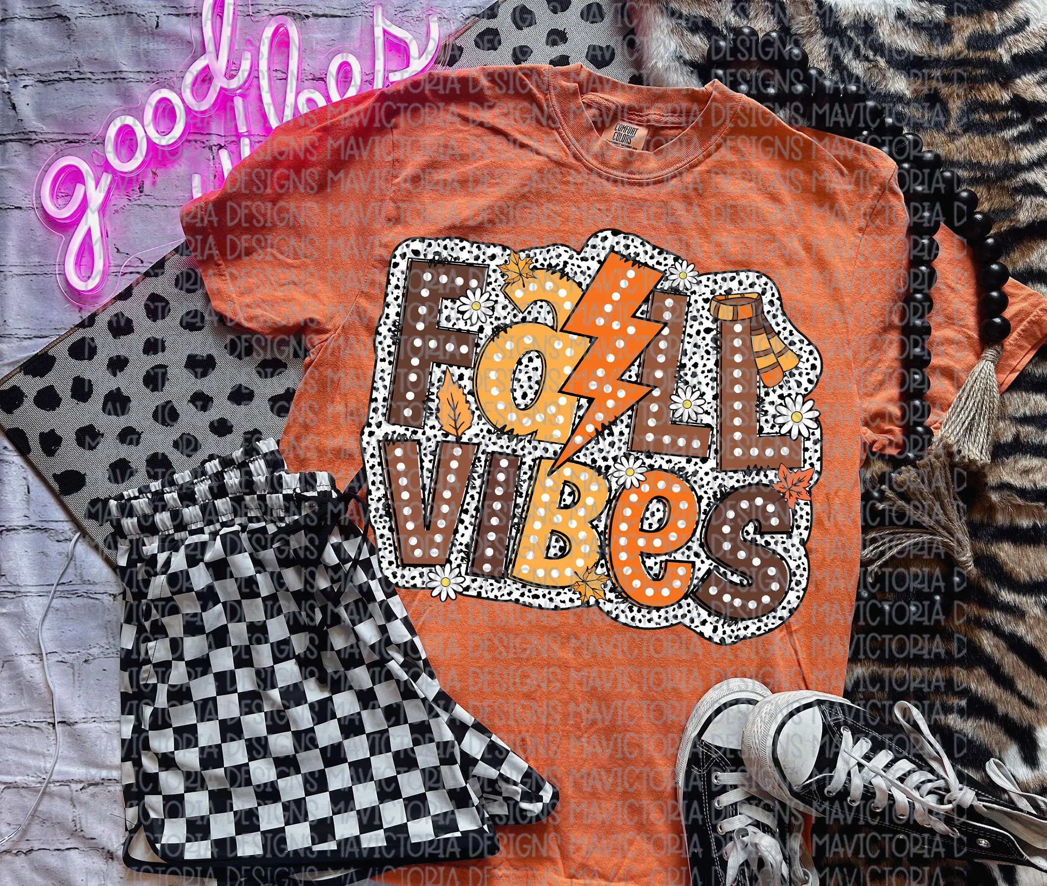 FALL VIBES on burnt orange comfort colors graphic tee
