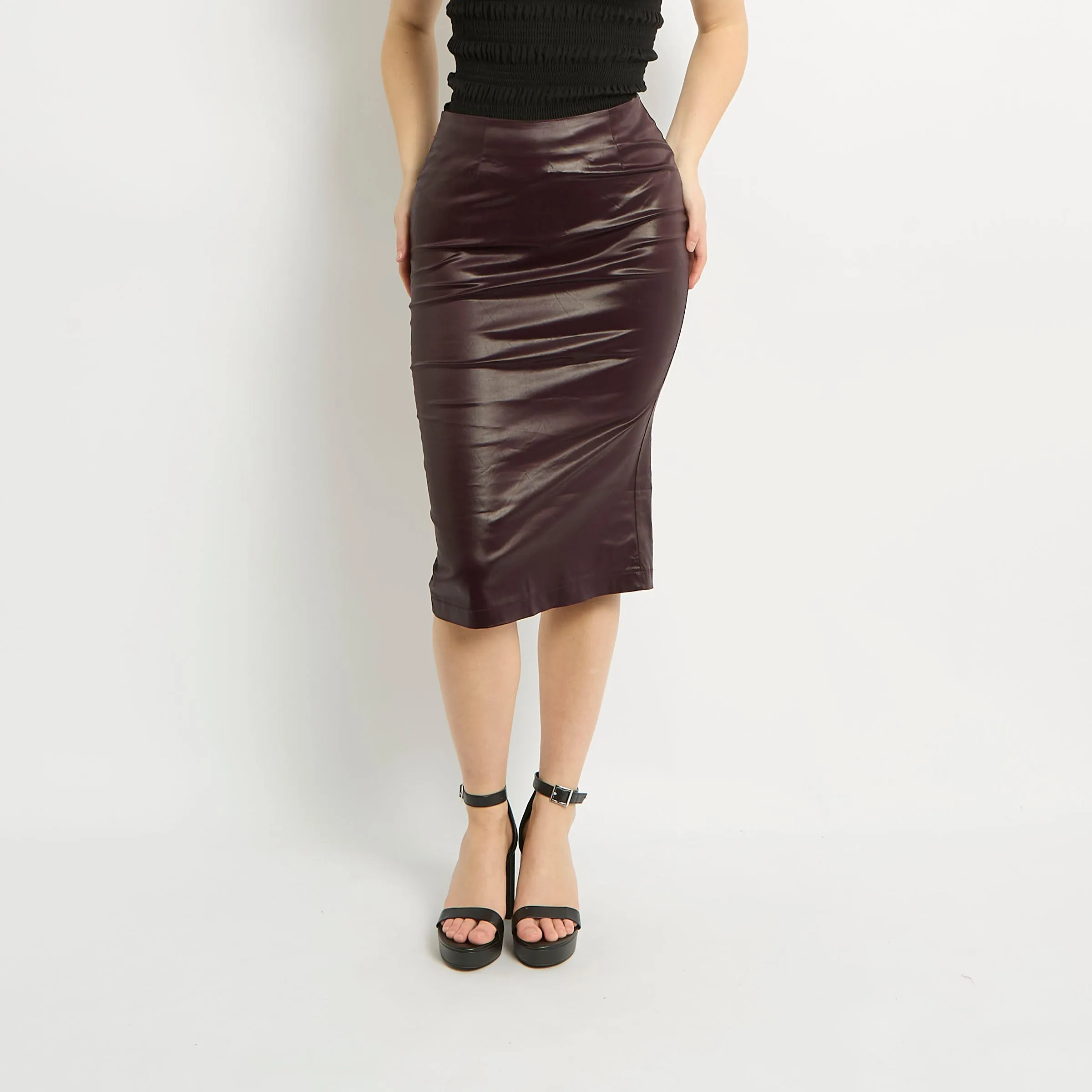 Faux Leather Stretch Pencil Skirt - UK 8