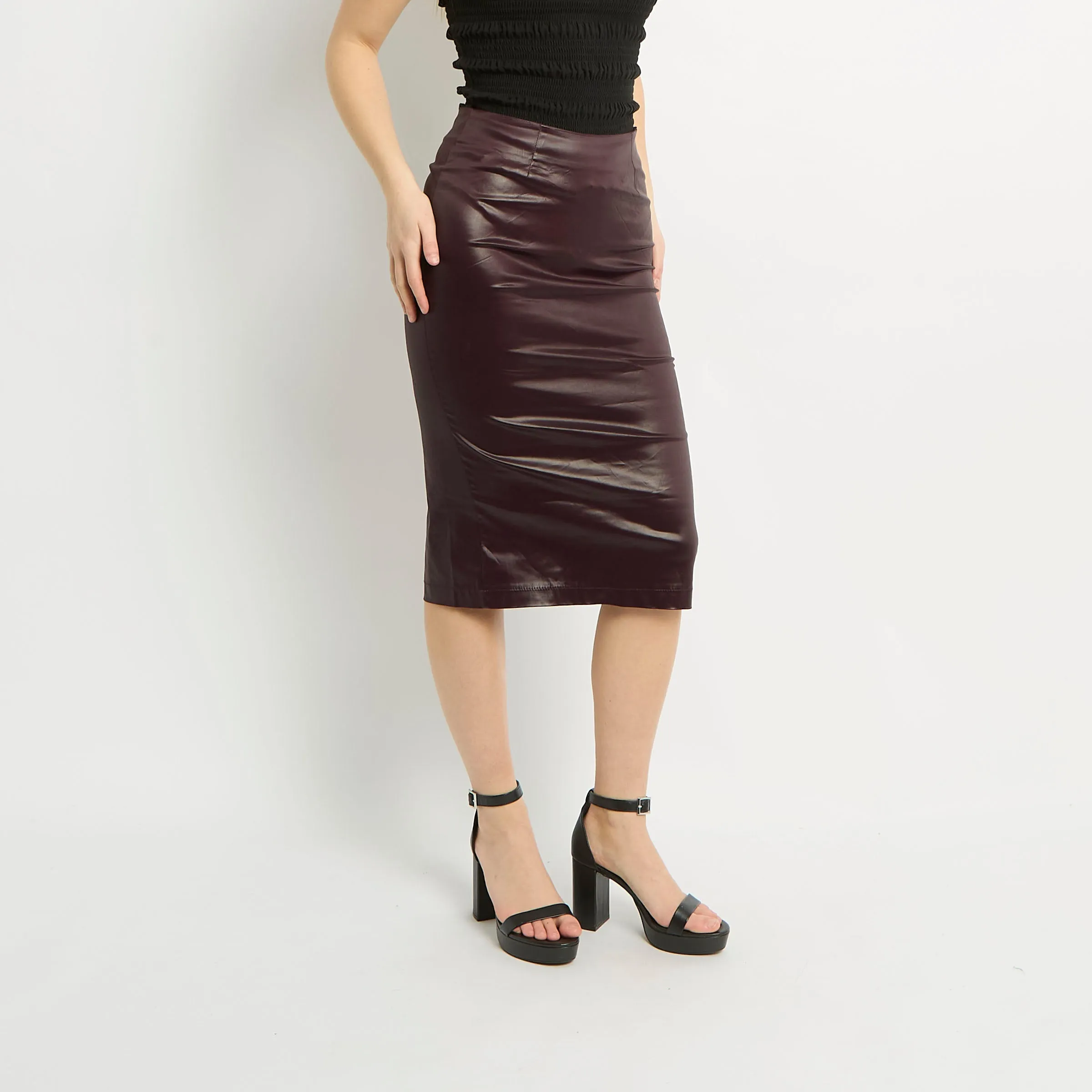 Faux Leather Stretch Pencil Skirt - UK 8