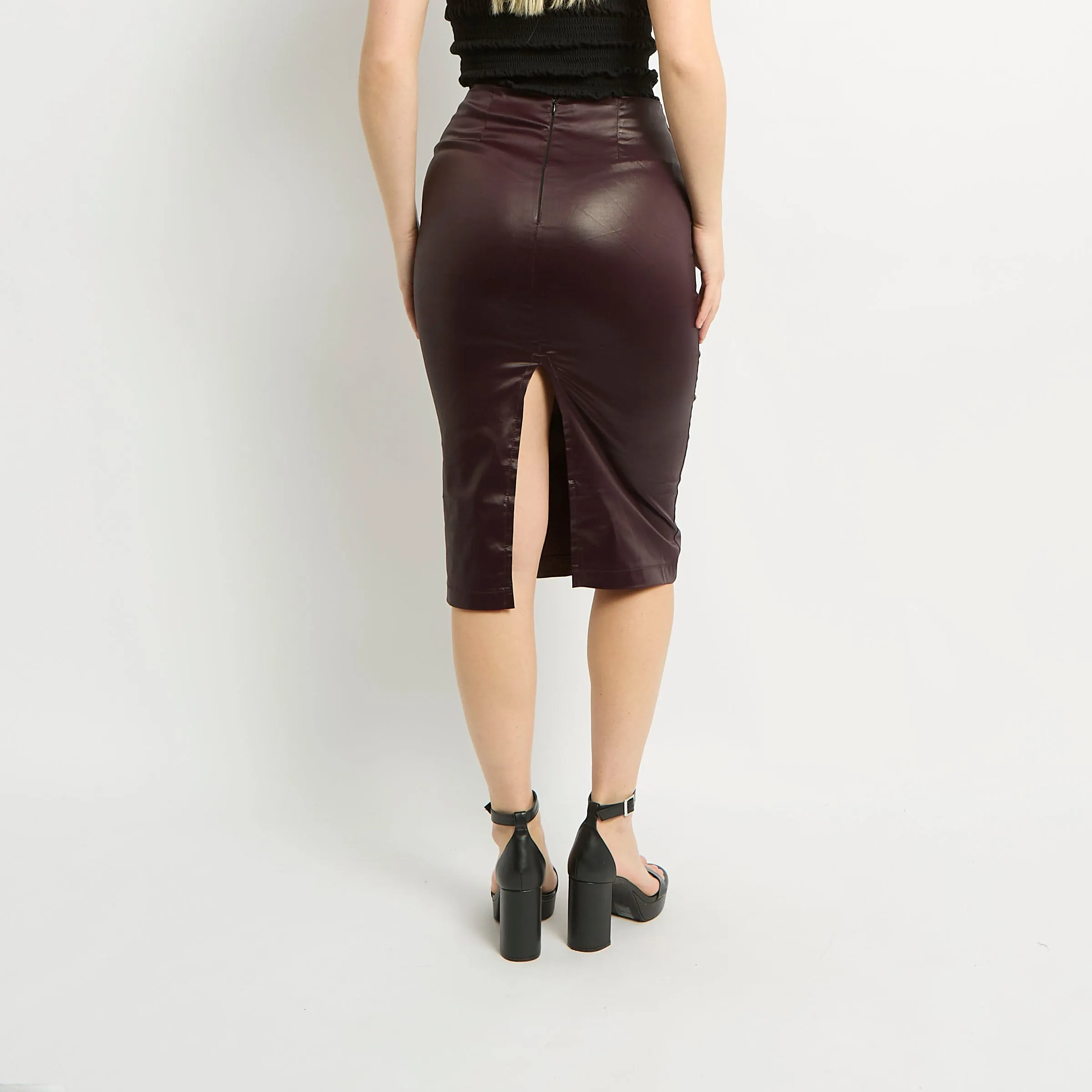 Faux Leather Stretch Pencil Skirt - UK 8