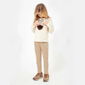 Girls "Acorn" Ecru Faux Fur Sweater